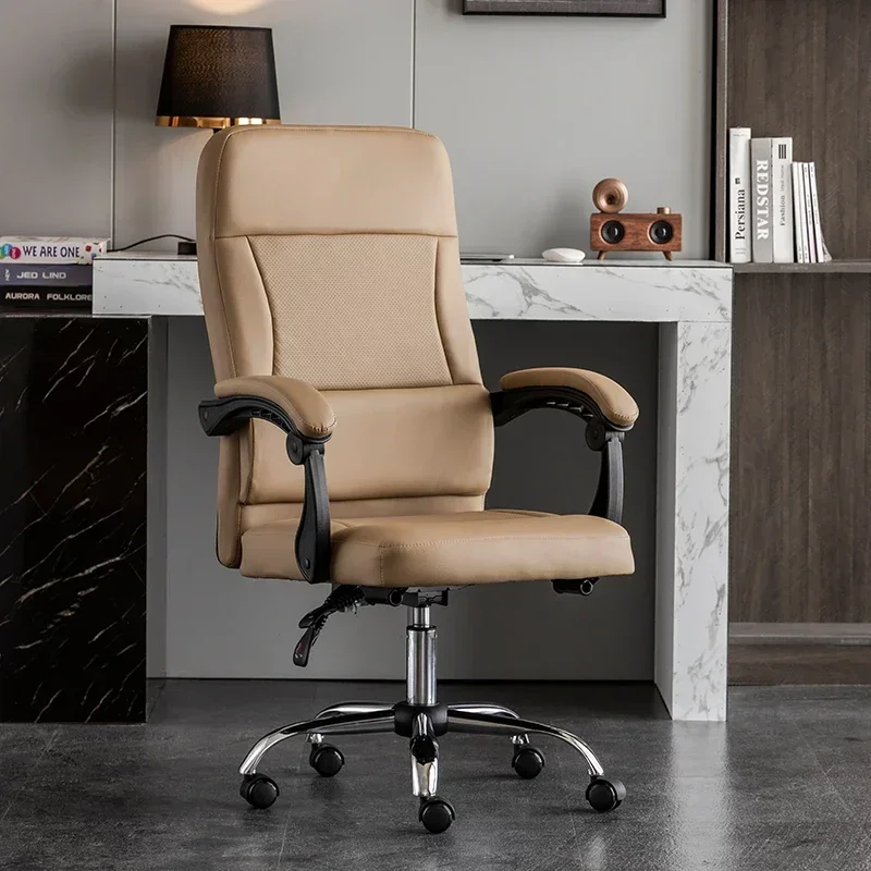 Chaise de Bureau Confortable en Cuir, Meuble Ergonomique, Réglable et Simple