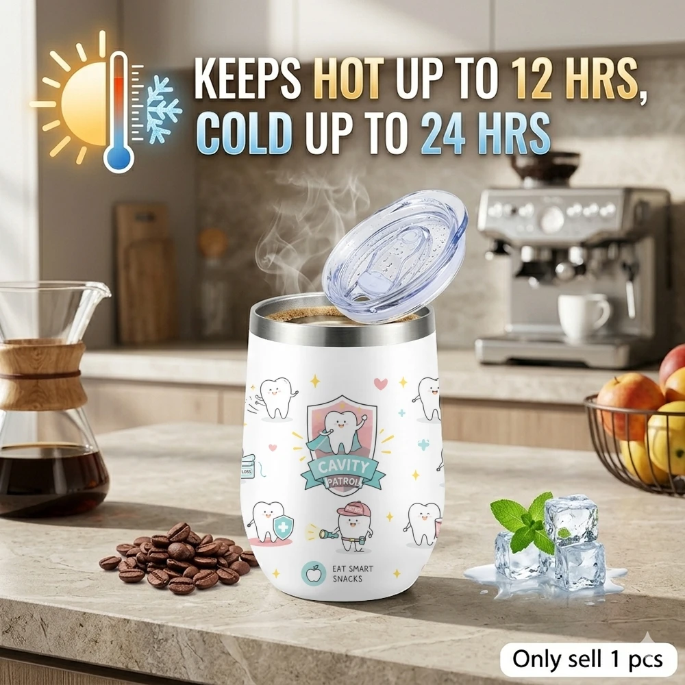 Oral Health Theme Vacuum Flasks 12oz Insulated Stainless Steel Mug with Lid Travel Tumbler Double Wall Drink Coffee Cup