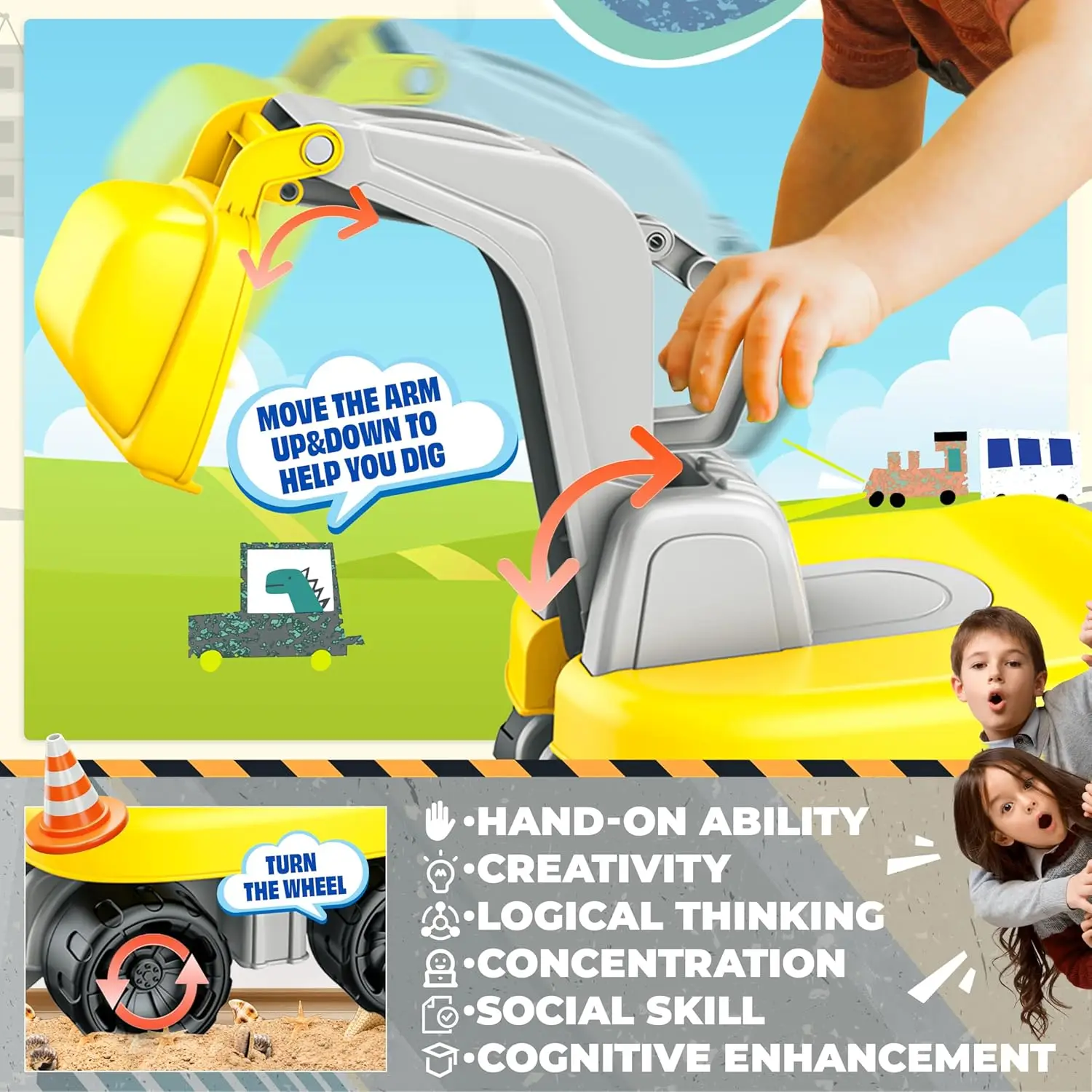 لعبة حفارة للأطفال مع خوذة أمان ومجموعة أدوات ، لعبة شاطئ للأطفال الصغار ، مجموعة لعب بالرمال ، مجموعة بناء التظاهر ، W