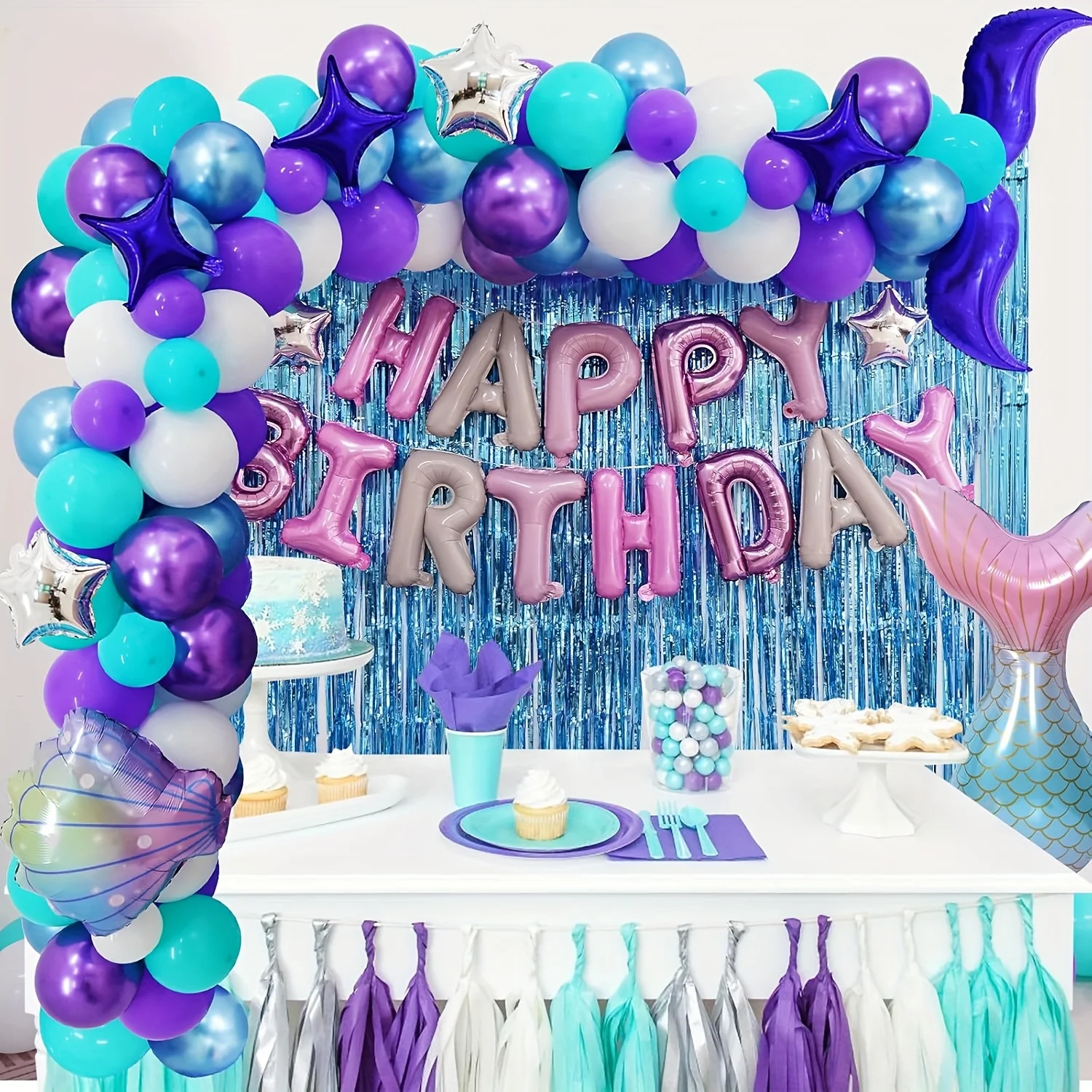 33PCS/SET Mermaid Balloon Set With Aluminum Film Purple Digital 0-9 Birthday Party Family Christmas Decoration Shell Balloons
