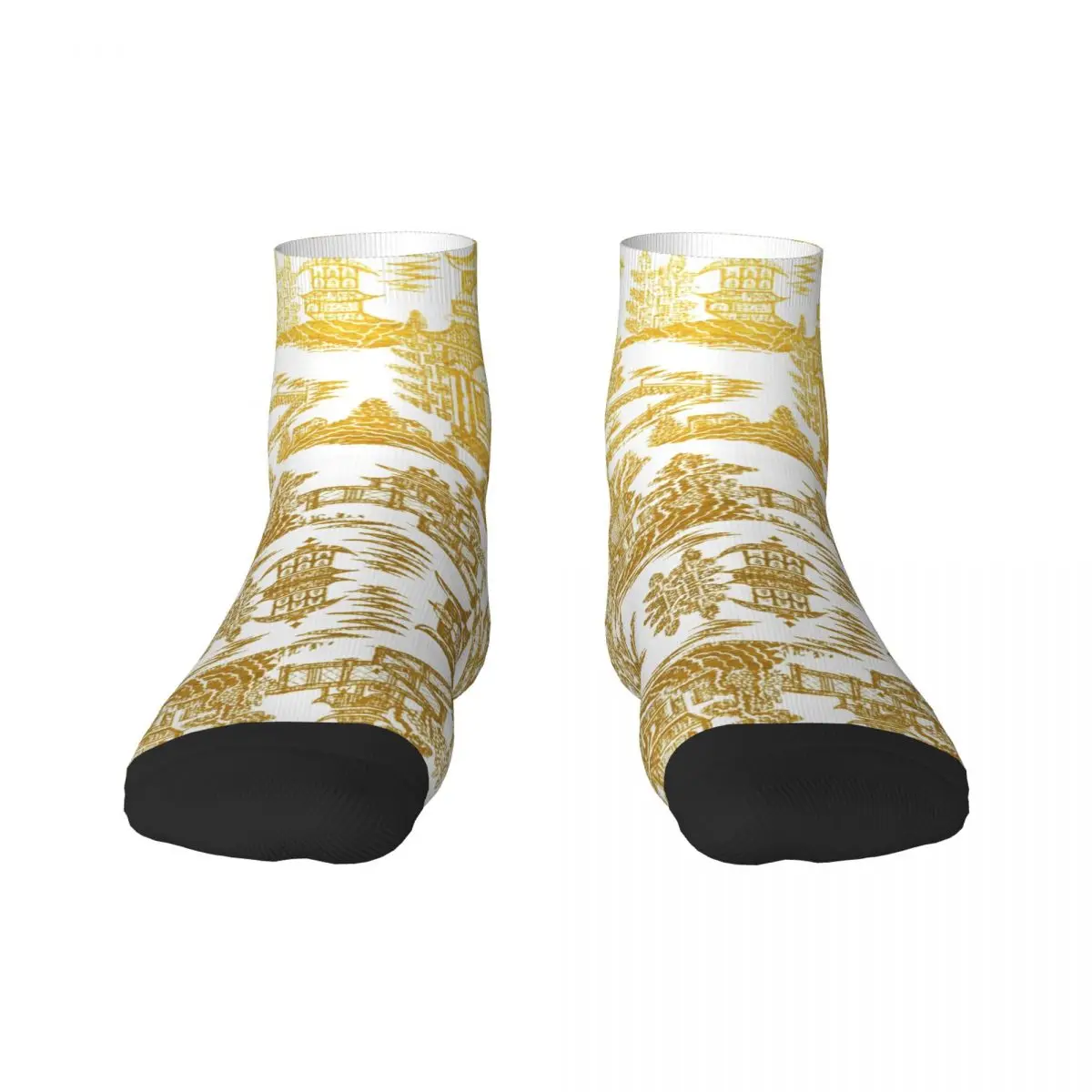 Golden Pagoda Chinoiserie Dress Socks for Men Women Warm Funny Novelty Vintage Oriental Willow Pattern Crew Socks