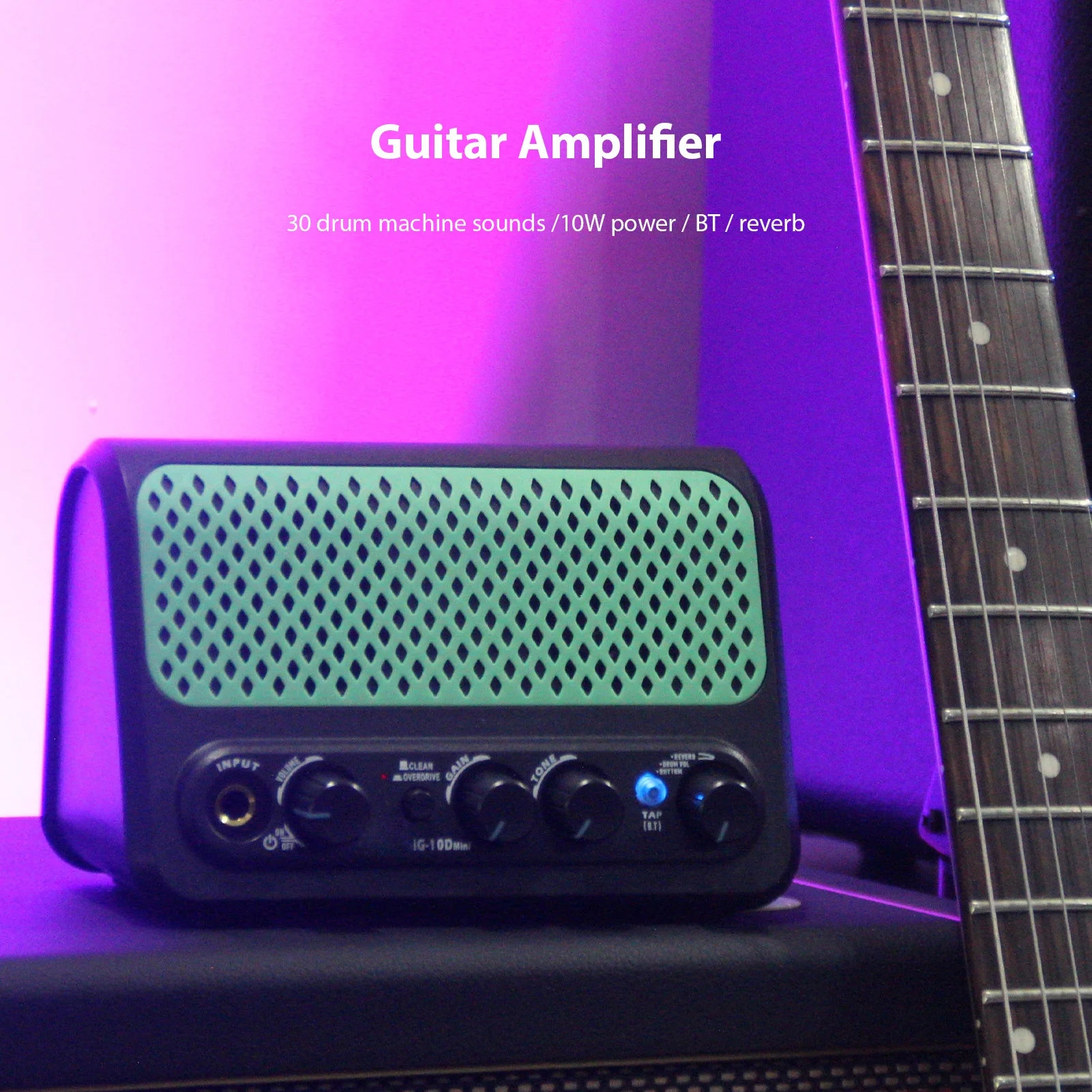 مكبر صوت جيتار DK مكبر صوت BT مع 30 وضعًا للآلة مدمجًا، تأثيرات محرك الأقراص الزائدة النظيفة، سماعة رأس مدخل AUX Jac