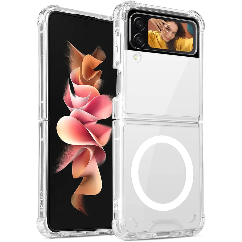 

Магнитный прозрачный чехол для Samsung Galaxy Z Flip 3/4/5, чехол Magsafe, прочный чехол с воздушной подушкой и поддержкой беспроводной зарядки телефона