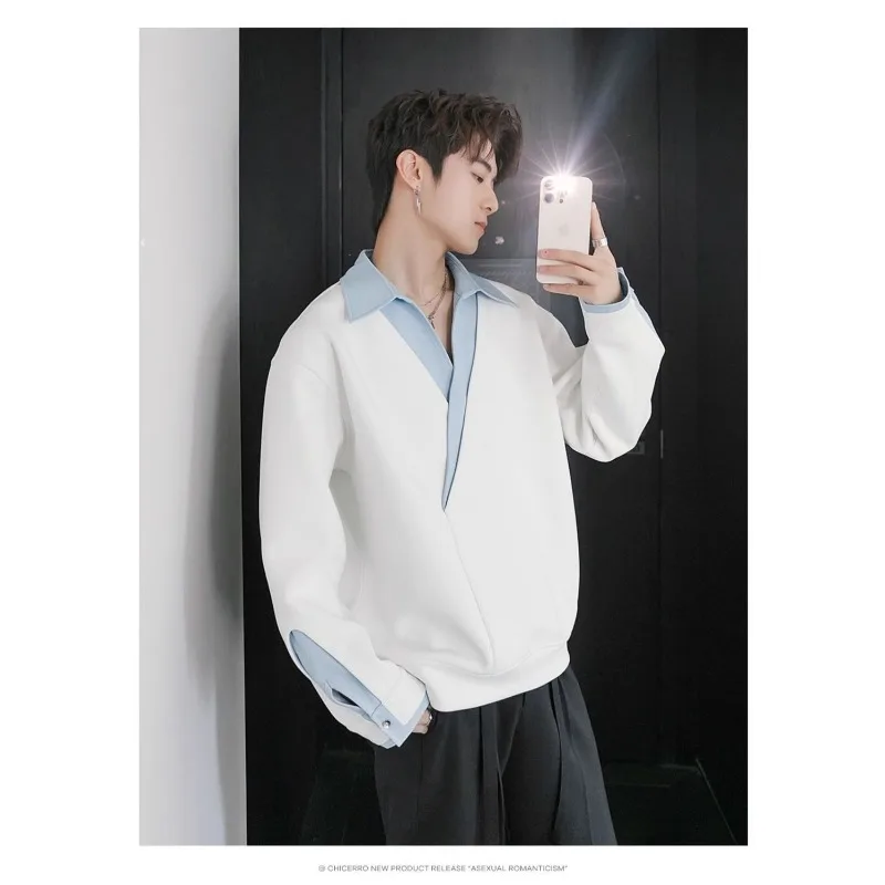 Spring Autumn Personalized New Men's Long-sleeved Shirts 2025 Spliced   fashion Brand High-end Tops