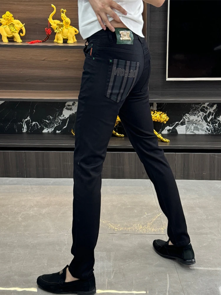 

Black Casual Men's Jeans Elastic Business Style Slim Fit Summer Fashion Simple Design Versatile Comfortable Polyester Blend
