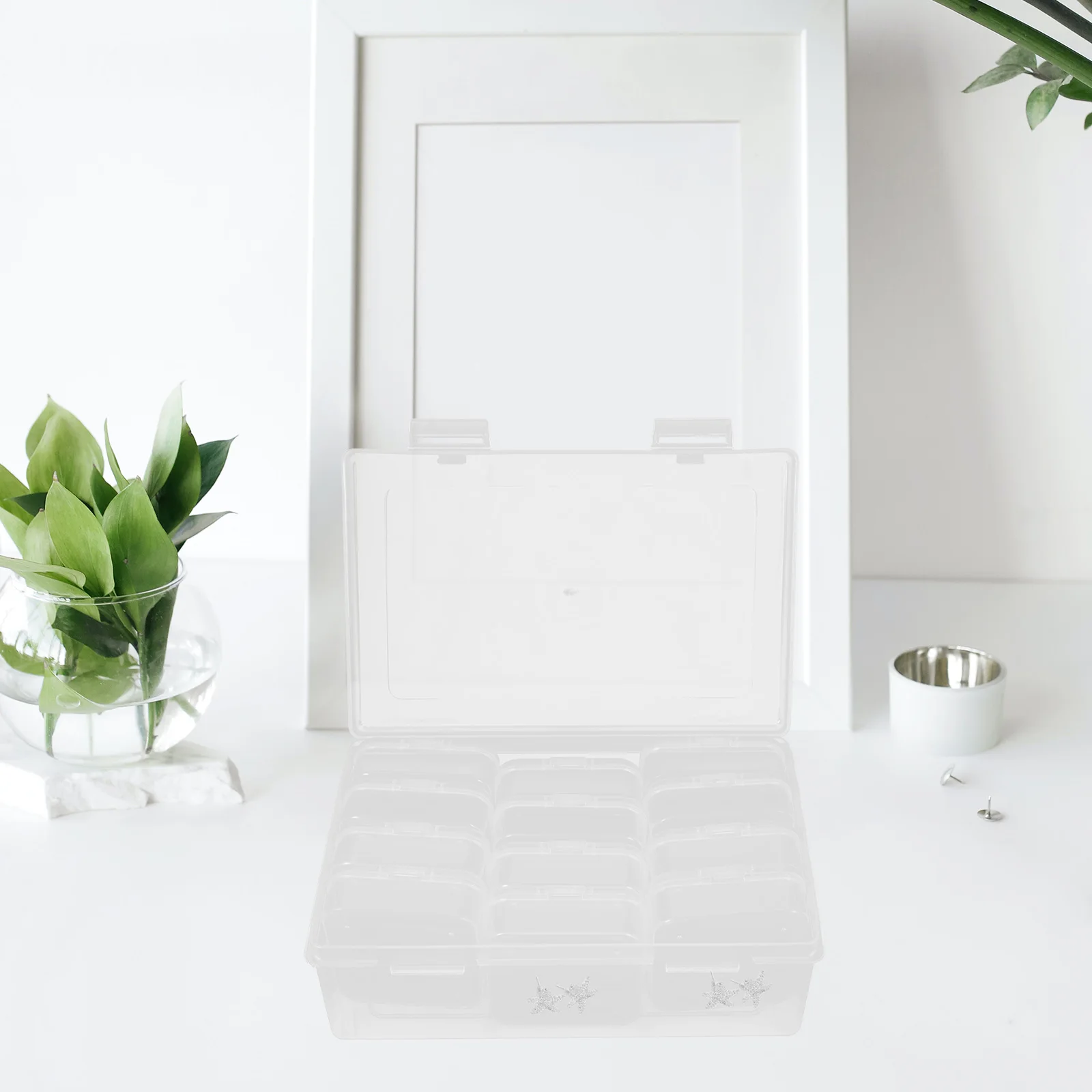 

Mini Transparent Plastic Jewelry Storage Box Beads Organizer Case Multi-Function Ear Backs Holder