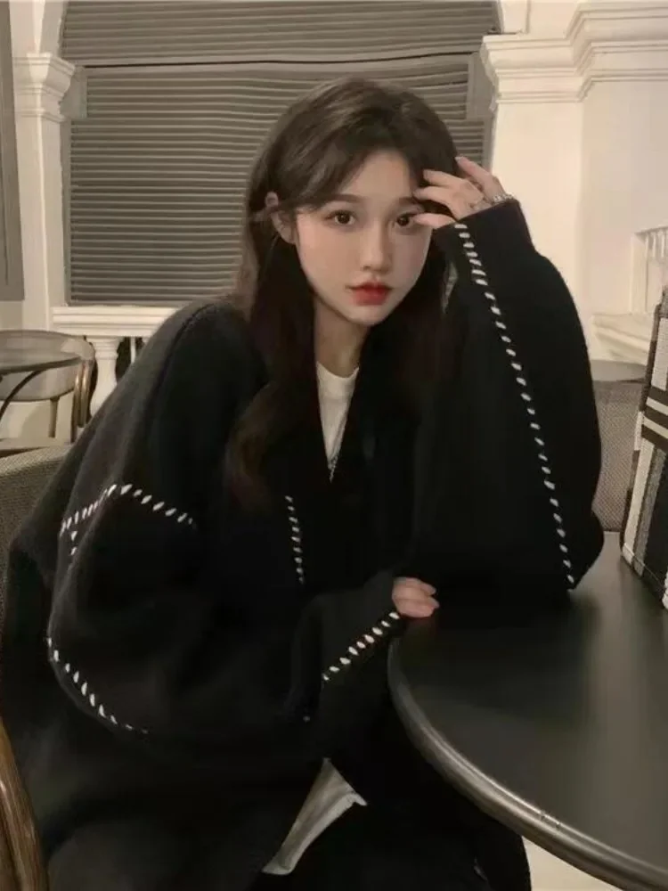 

2025 женское винтажное свободное однотонное пальто-кардиган, модное эстетичное однобортное пальто Y2k, женский кардиган большого размера в стиле Харадзюку