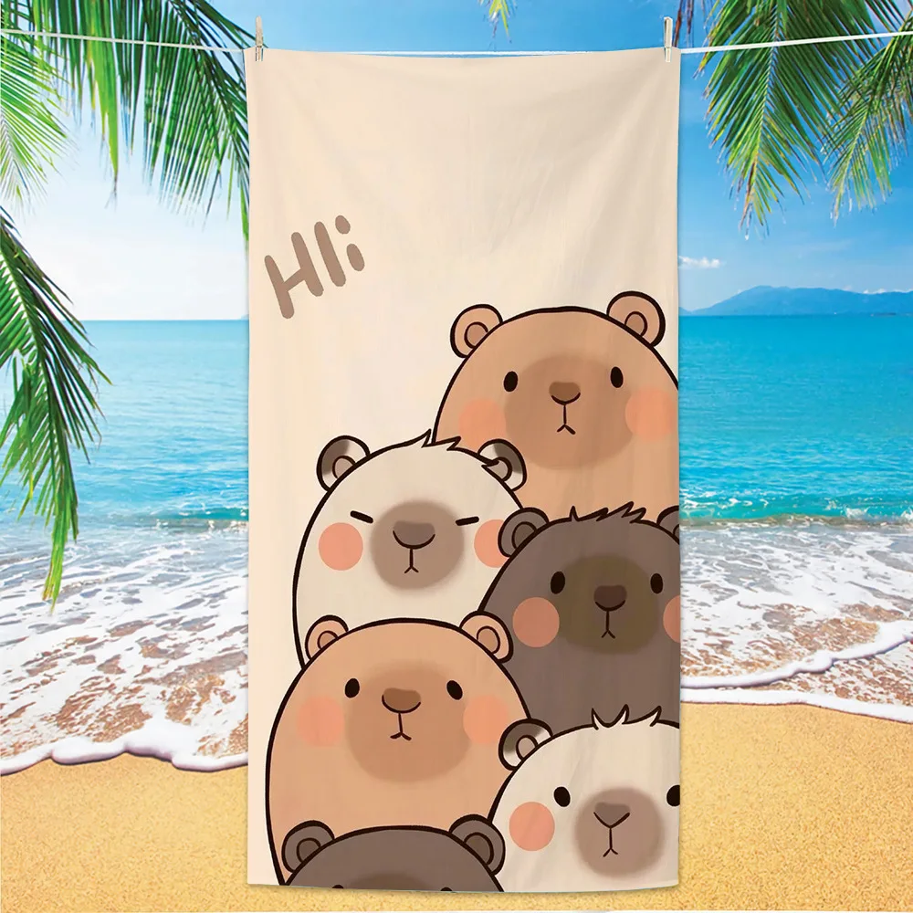 Kawaii Capybara Design Beach Towel Oversized Quick Dry Towel for Beach Vacation Swimming and Outdoor Activities