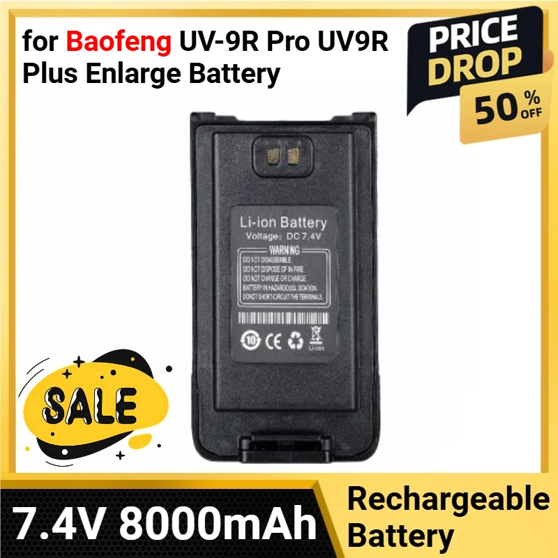 Batteria walkie-talkie 7.4V 8000mAh per Baofeng UV-9R Pro UV9R Plus Ingrandisci batteria per GMRS-9R UV-9G Radio Tipo-C Ricarica BL-9