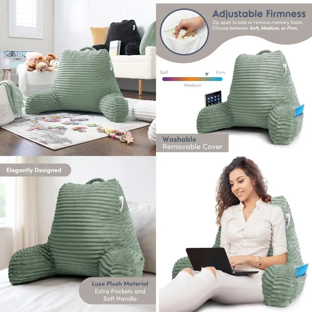 

Подушка для чтения из пены с эффектом памяти и регулируемой спинкой, плюшевая подушка для сидения в кровати, моющийся чехол, Sage Green