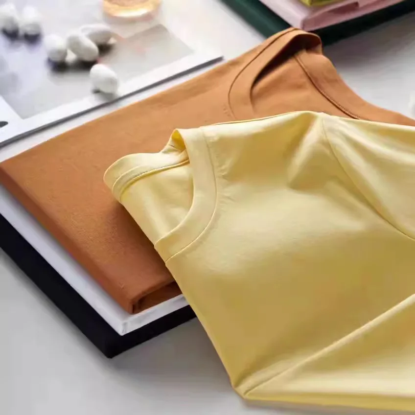 

Women's Summer Mercerized Cotton T-Shirt, Short-Sleeved, Solid Color, Liquid Nitrogen 80 Count Combed Cotton