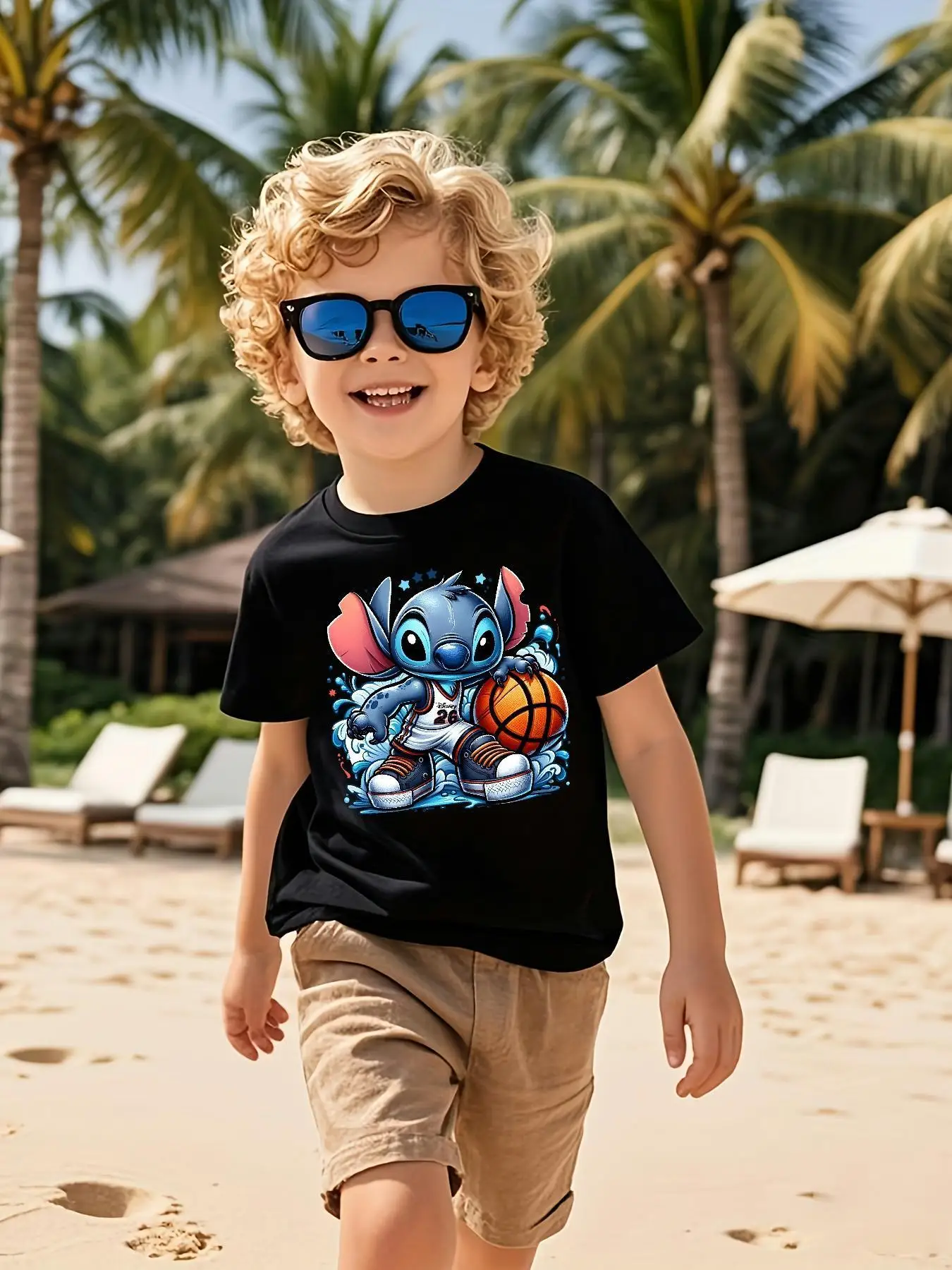 

2025 New Disney Printed Children's Street Fashion Trend Short Sleeve Pure Cotton Round Neck T-shirt