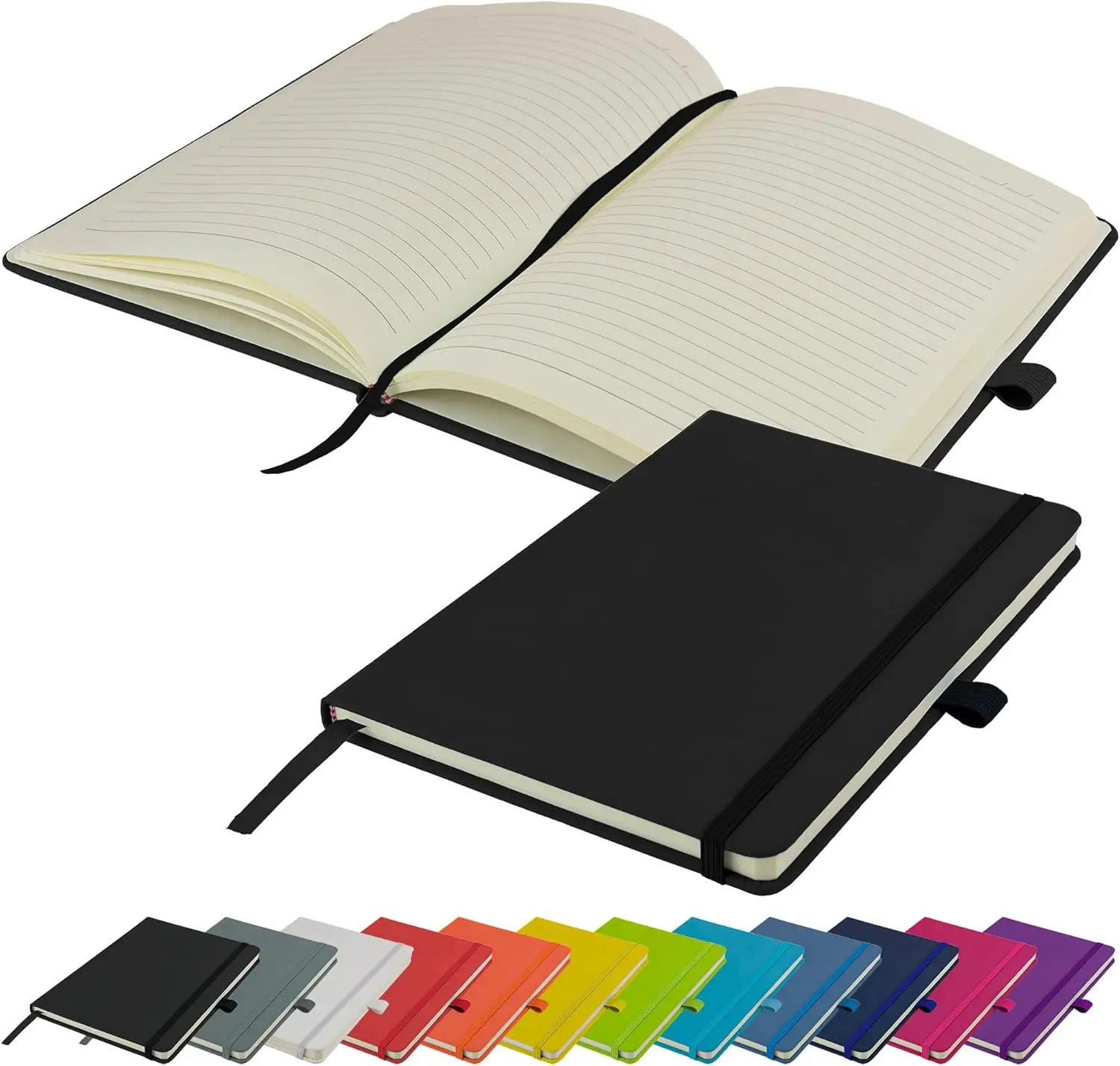 

New simple A5 Notebook Lined Hardback Journal with pen loop, elastic closure & page marker Notepad ，80 sheets/160 Pages