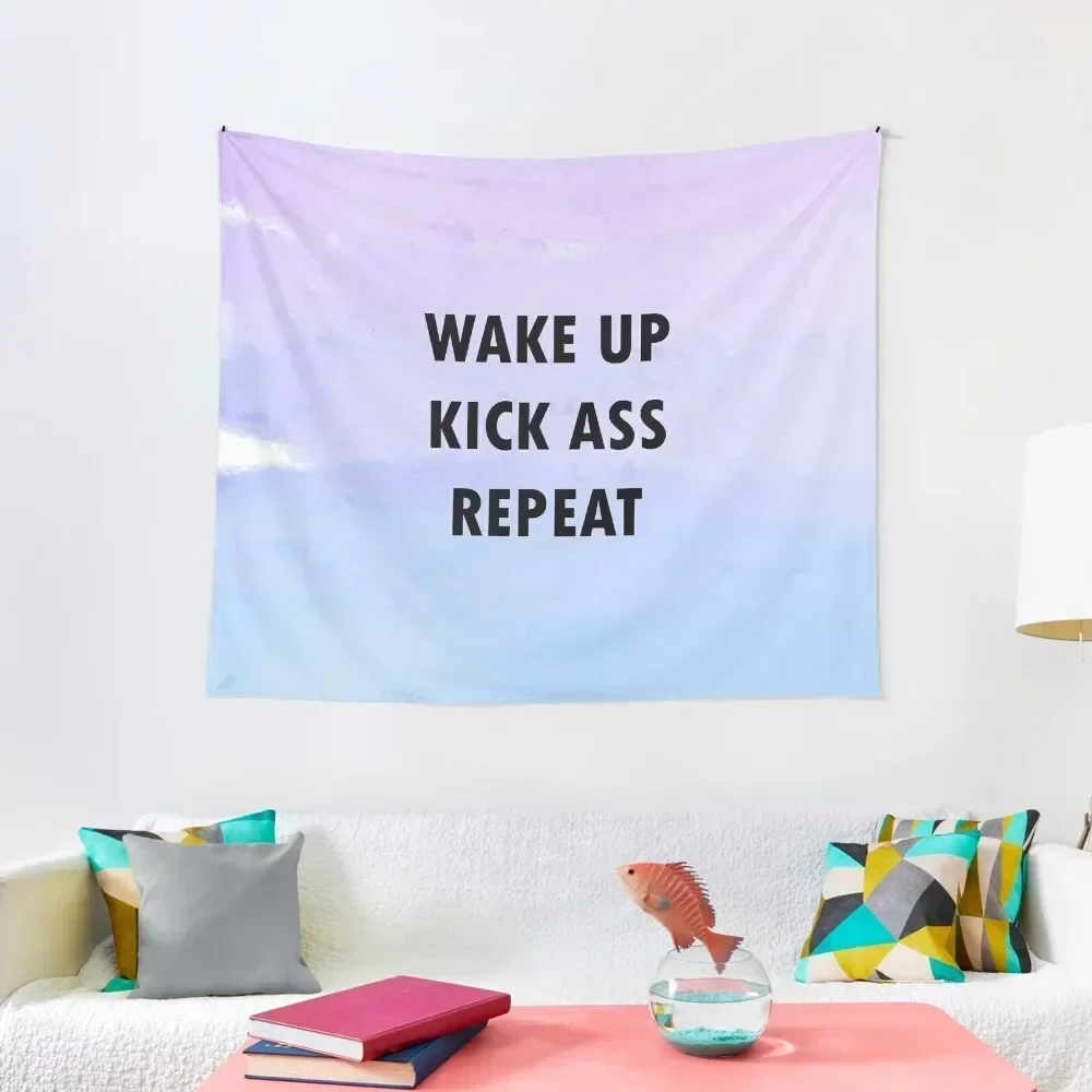 Wake up. Kick ass. Repeat Tapestry Anime Decor Room Decoration Korean Style Tapestry