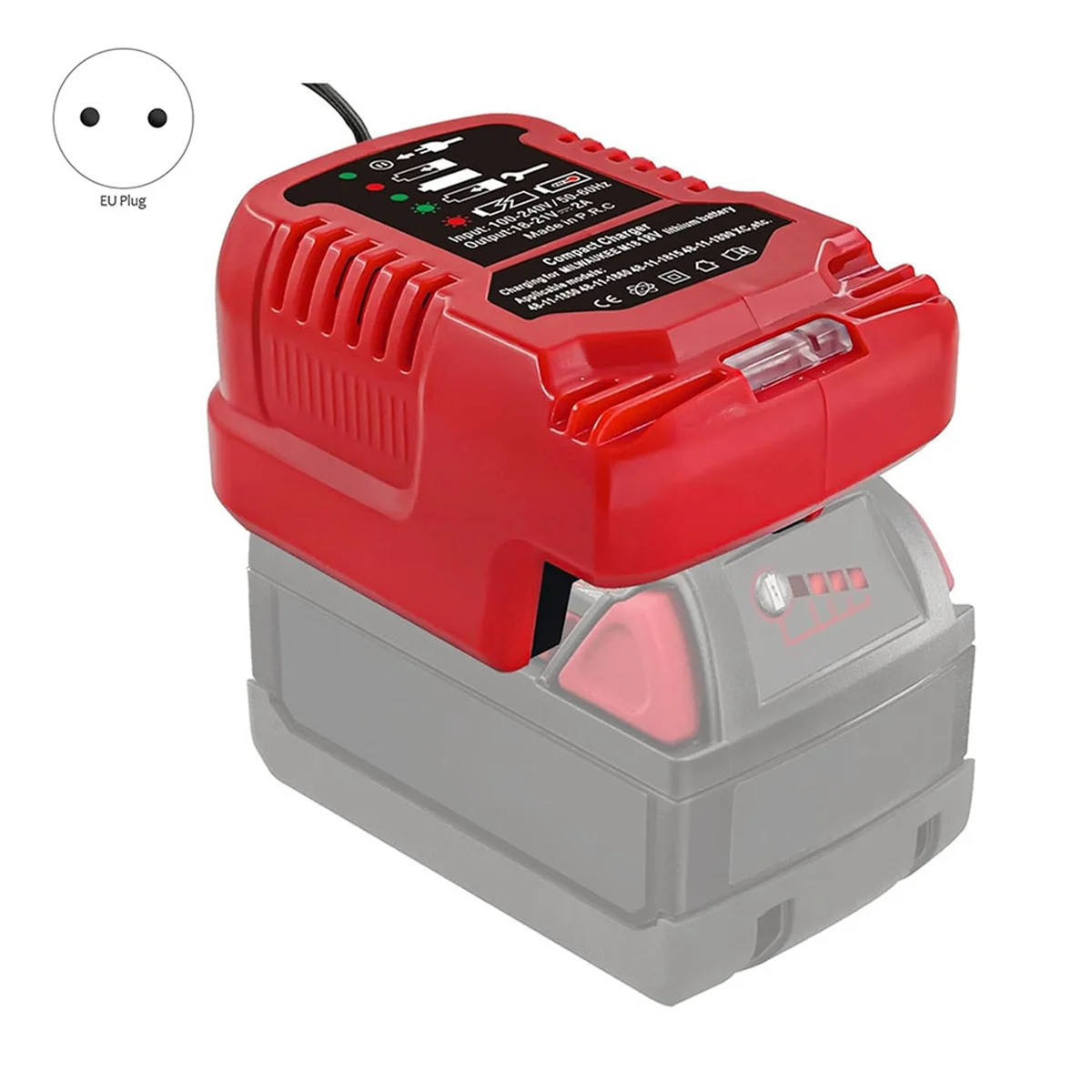 Replace Mini Charger for Milwaukee M18 18V Battery,1/4 Size of For-Original,for 48-11-1850 48-11-1840 48-11-1815 EU Plug