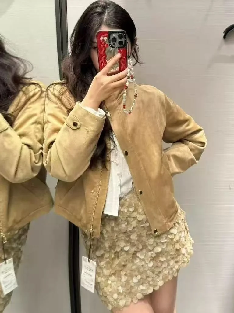 Modny, pikantny płaszcz damski z wysokim kołnierzem, nowość na jesień 2025, długi płaszcz ze sztucznego włókna poliestrowego.