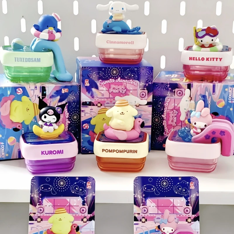 

Оригинальные персонажи Sanrio, вечеринка у бассейна, серия, слепая коробка, фигурка Cinnamoroll Kuromi, мультяшное украшение, милые украшения, подарок