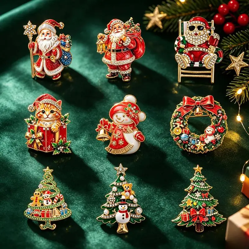 Christmas Rhinestone Brooch Sparkly Themed Lapel Pin for Girls Holiday Daily Wear Christmas Party Souvenir Gift