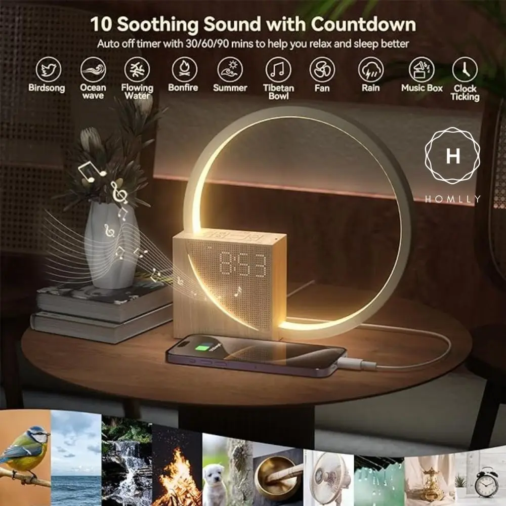 Homlly Sunrise Digital Alarm Clock with Relaxation Music, Warm Night Light & USB Charger alarm clock digital