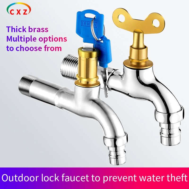 

Уличный нержавеющий кран с защитой от кражи, оснащенный замком, ключом и переключателем для воды.