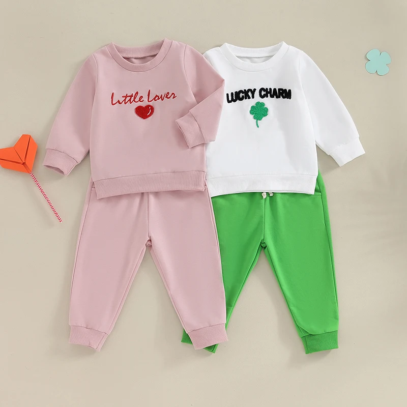 2023-11-02 Lioraitiin 6M-3Y Infant Toddler Boy St Patrick s Day Outfits Long Sleeve Shirts Clover Sweatshirt with Green Pant Set