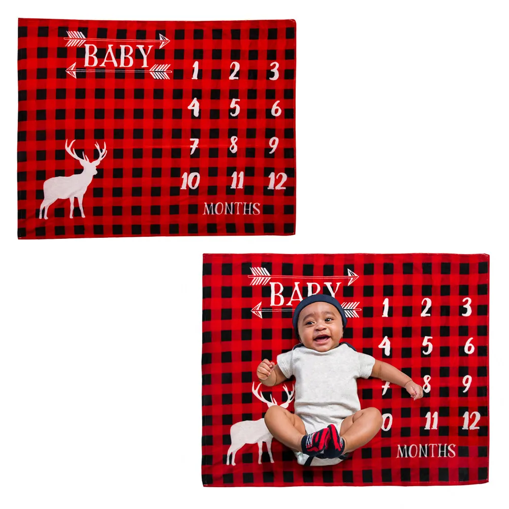 

1Pcs Baby Blanket Christmas Theme Deer Pattern Newborn Photo Prop for First Year Growth Tracking Social Media Keepsake