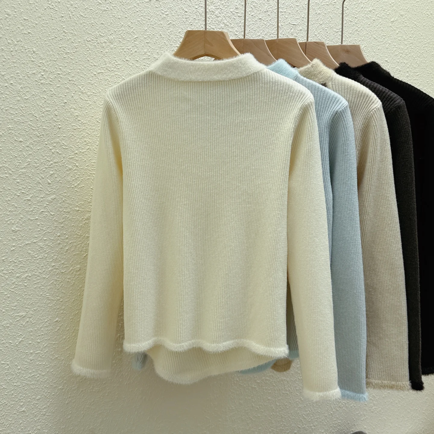 الخريف الشتاء الجوف خارج المرأة سميكة محبوك أعلى عالية وهمية الرقبة تريكو الملابس الدافئة الناعمة سترة #5