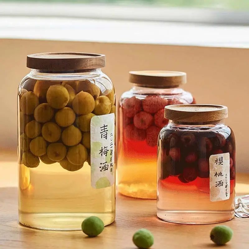 

Large Capacity Glass Sealed Jar Food Grade with Lid Plum Wine Bottle Chinquapin Winemaking Medicinal Peeling Storage Container