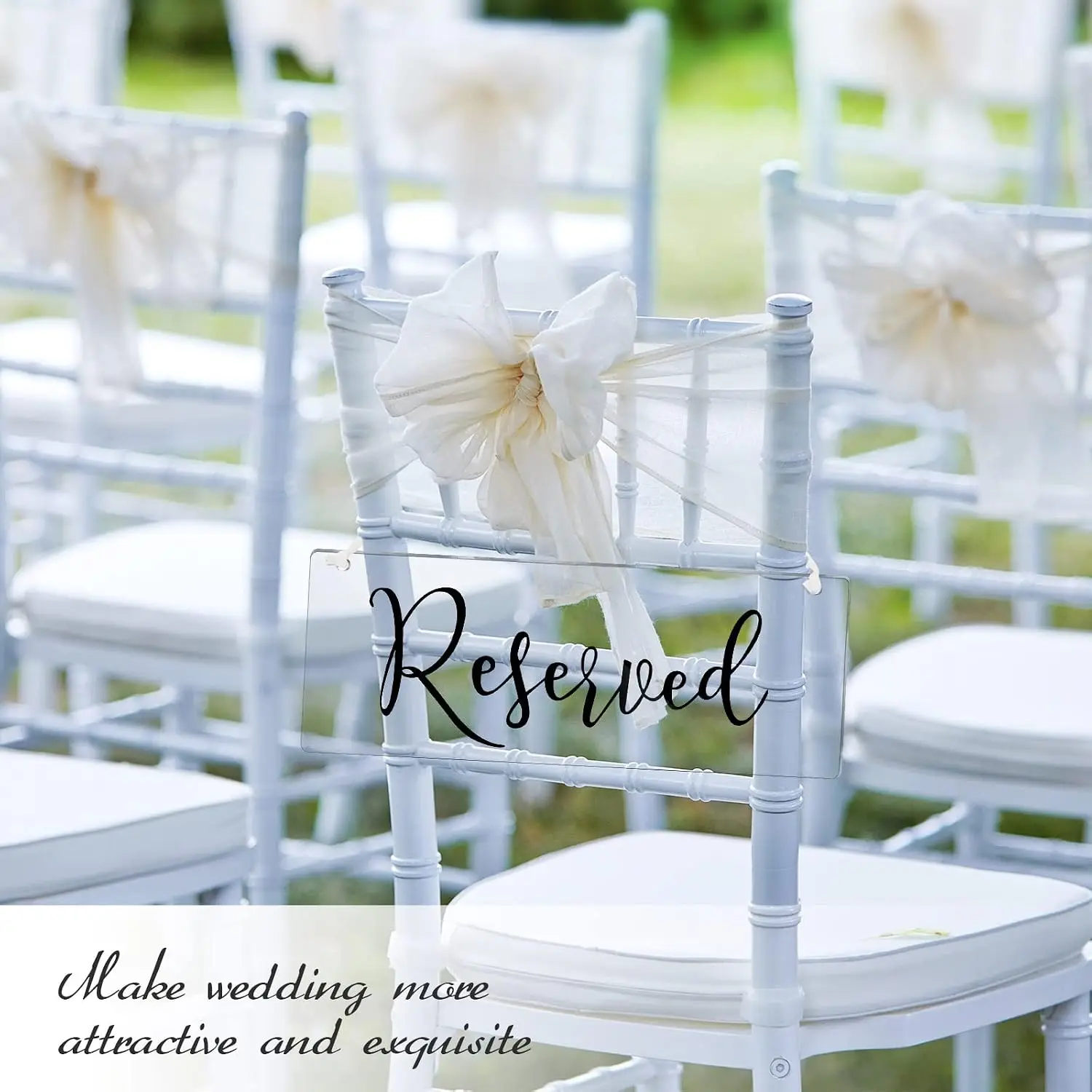 6Pcs Acrylic Reserved Signs Board Black Ribbon Wedding Chair Tags Church Pews Restaurant Seating Reusable Event Ceremony Party