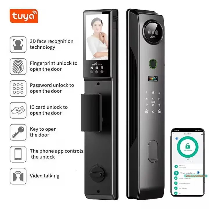 Tuya APP 3D Face Recognition Smart Door Lock Remote Control Voice Intercom Electronic Lock Password Lock