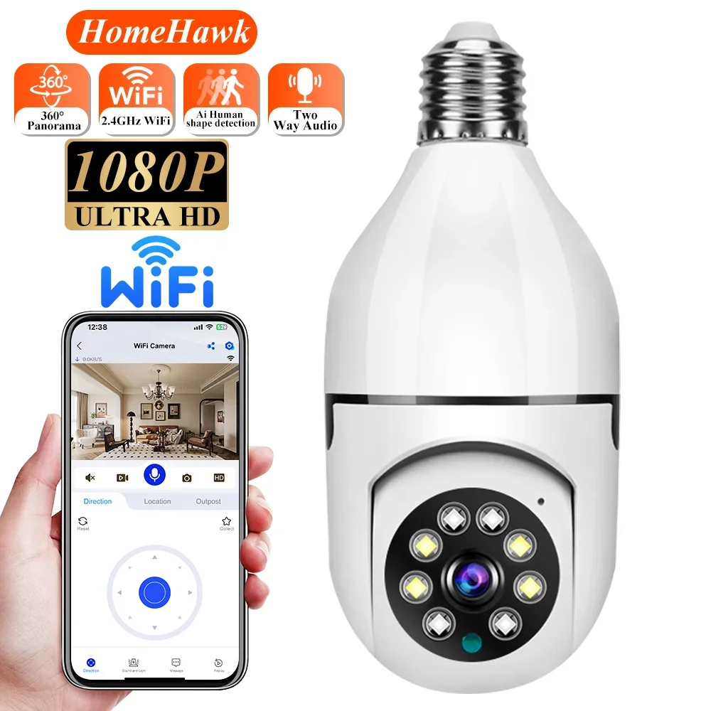 Panoramic Bulb E27 Surveillance Camera Full Color Night Vision Automatic Human Tracking Indoor Security Monitor Wifi Mini Cam