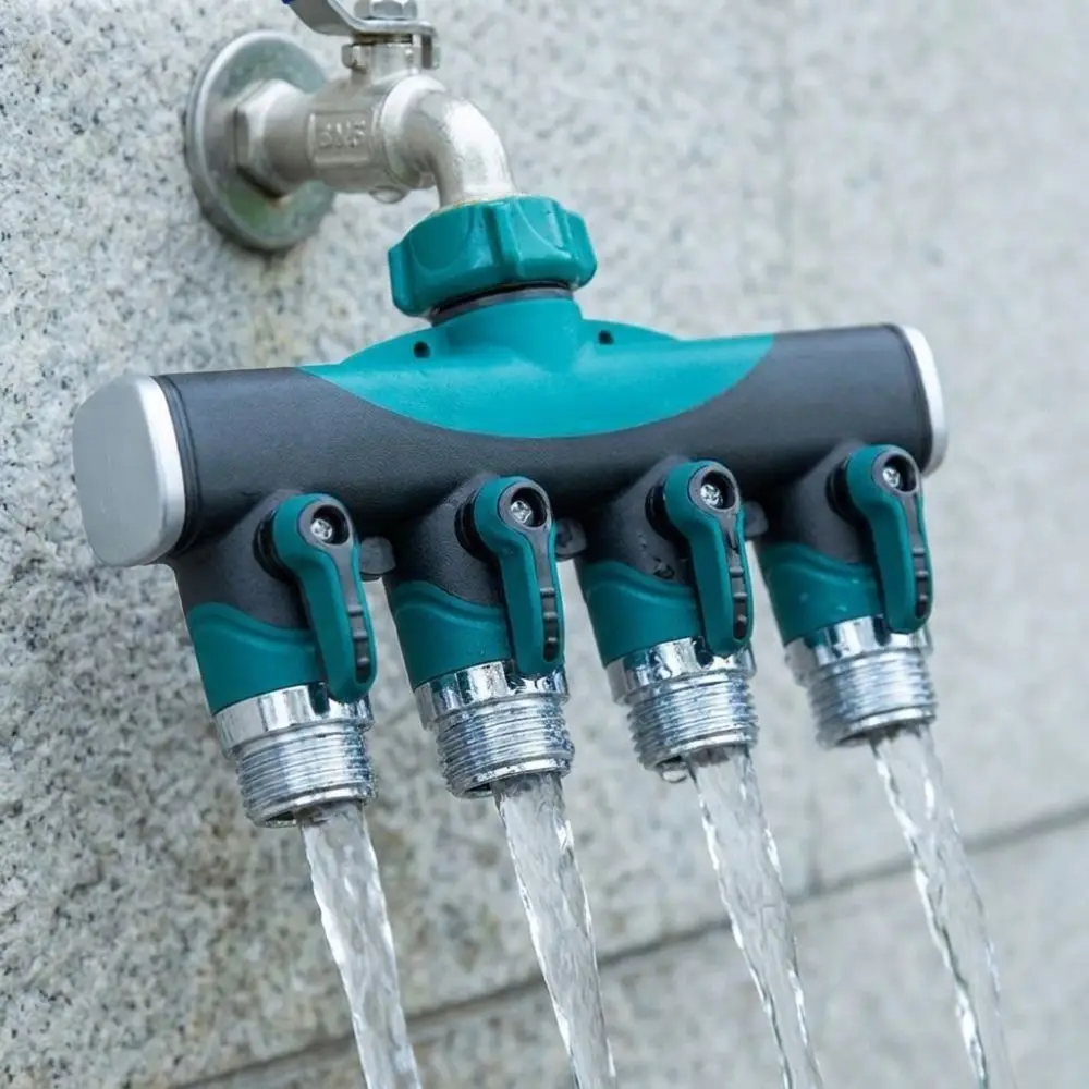 3/4 Inch 4 Way Hose Connector Splitter Zinc Alloy with Shut Off Valve Garden Irrigation Splitters Corrosion Resistant