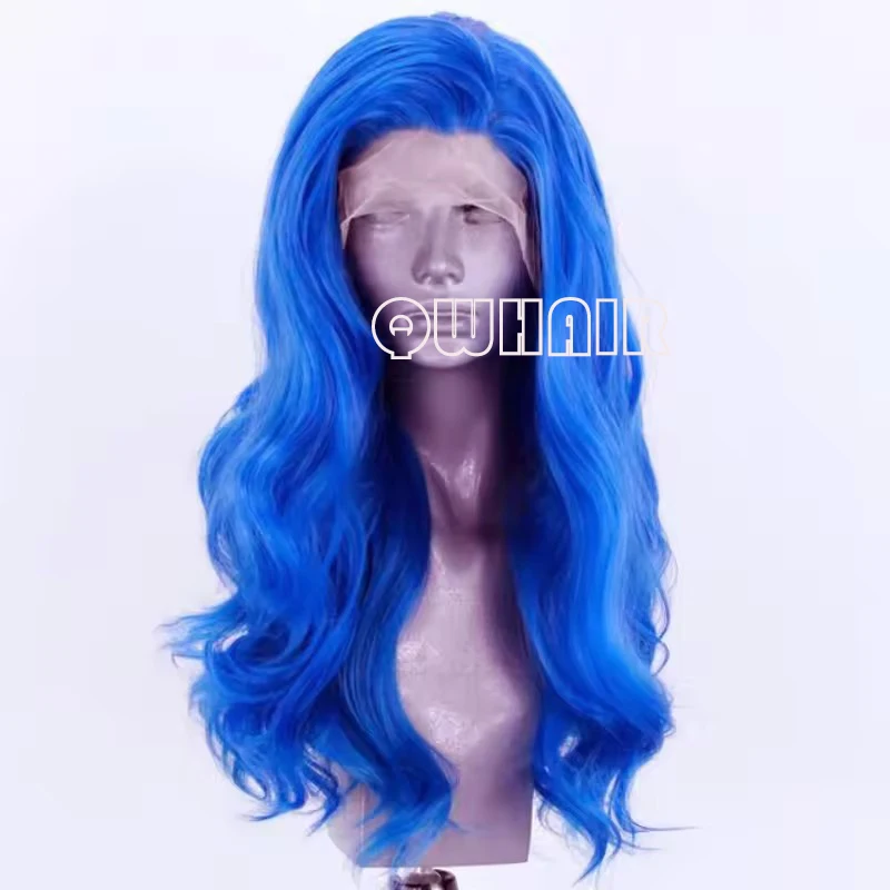 QW Synthetic Hair Blue Body Wave Soft 13X4 Lace Front Wig For Women Hair Heat Resistant Fiber Cosplay  Daily