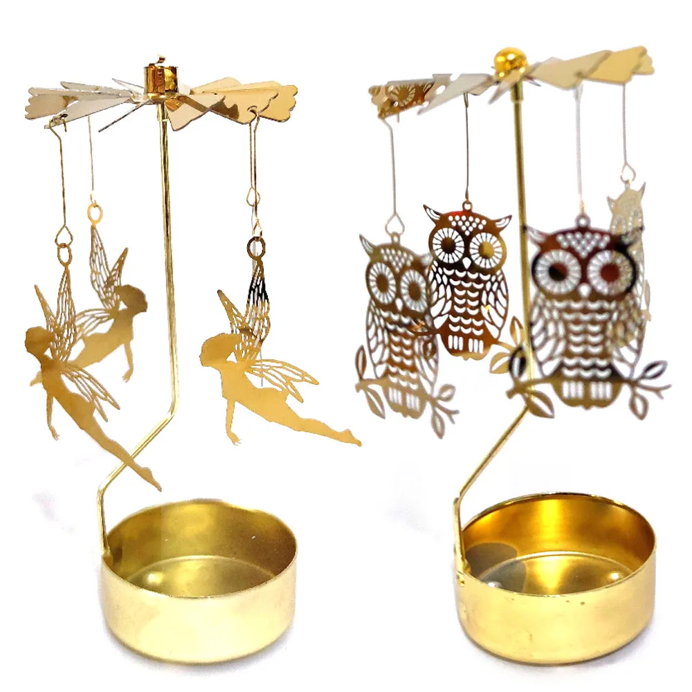 Bougeoir rotatif en métal doré, cadeau de noël, sans batterie, carrousel rotatif alimenté par la chaleur pour comptoir de bureau à domicile, décor doux