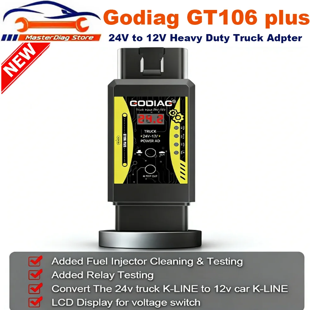 

Godiag GT106 Plus 24V to 12V Heavy Duty Truck Adpter for X431 easydiag/ Golo Carcare/ Thinkcar2/Thinkdiag/GOLO/ DBScar II