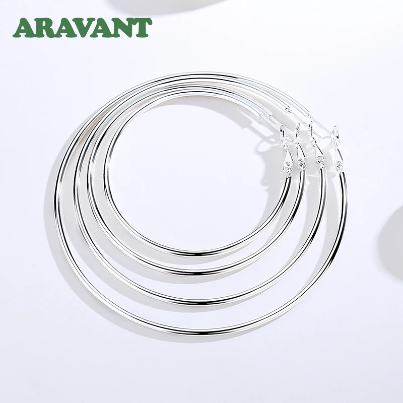 Aravant 925 Sterling Silver 50MM 60MM 70MM 80MM Hoop Earring For Women Wedding Jewelry Gift