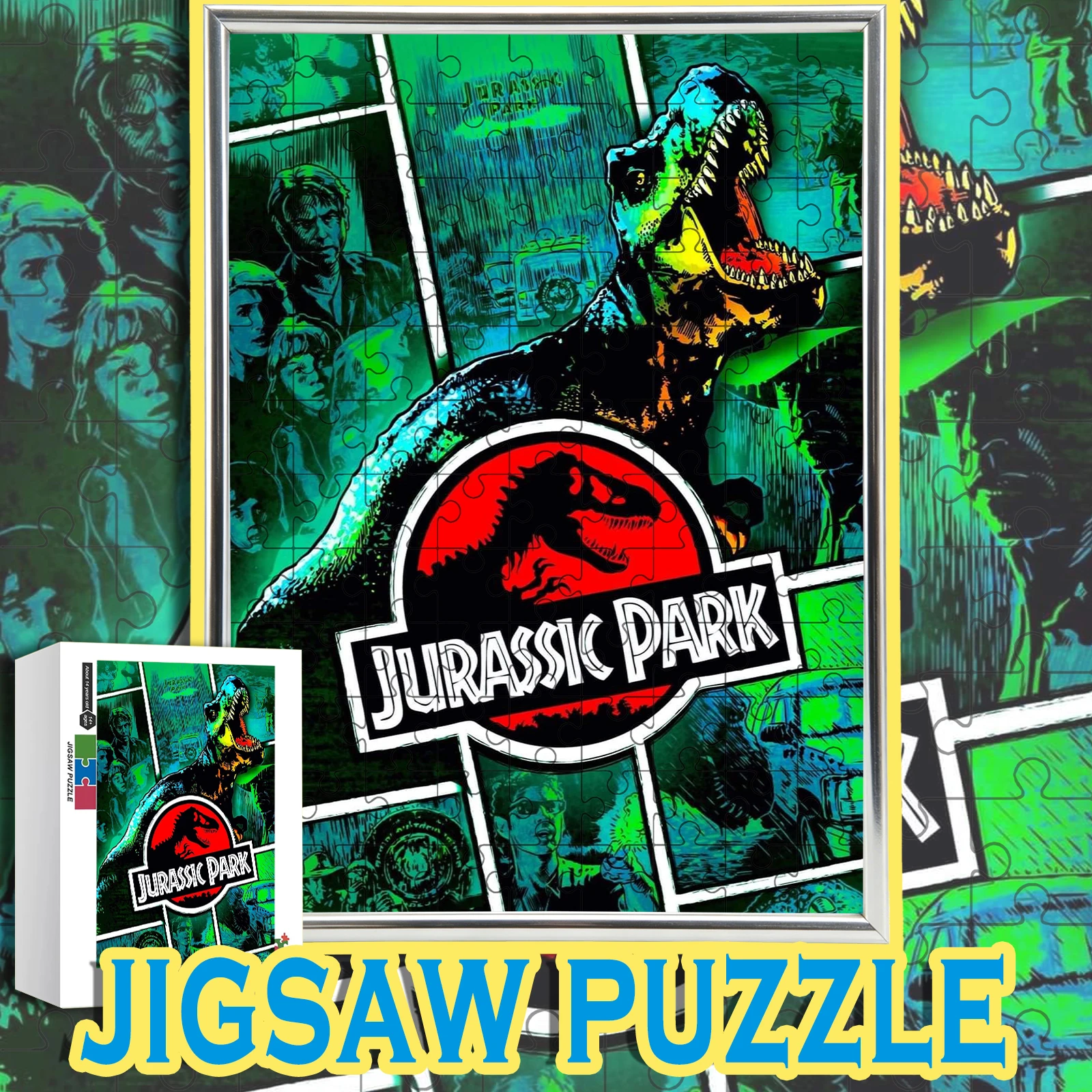 

Jurassic Park Dinosaur Adventure Jigsaw Puzzle 108-1000pcs, Color Gift Box - T-Rex & Logo Scene Decor