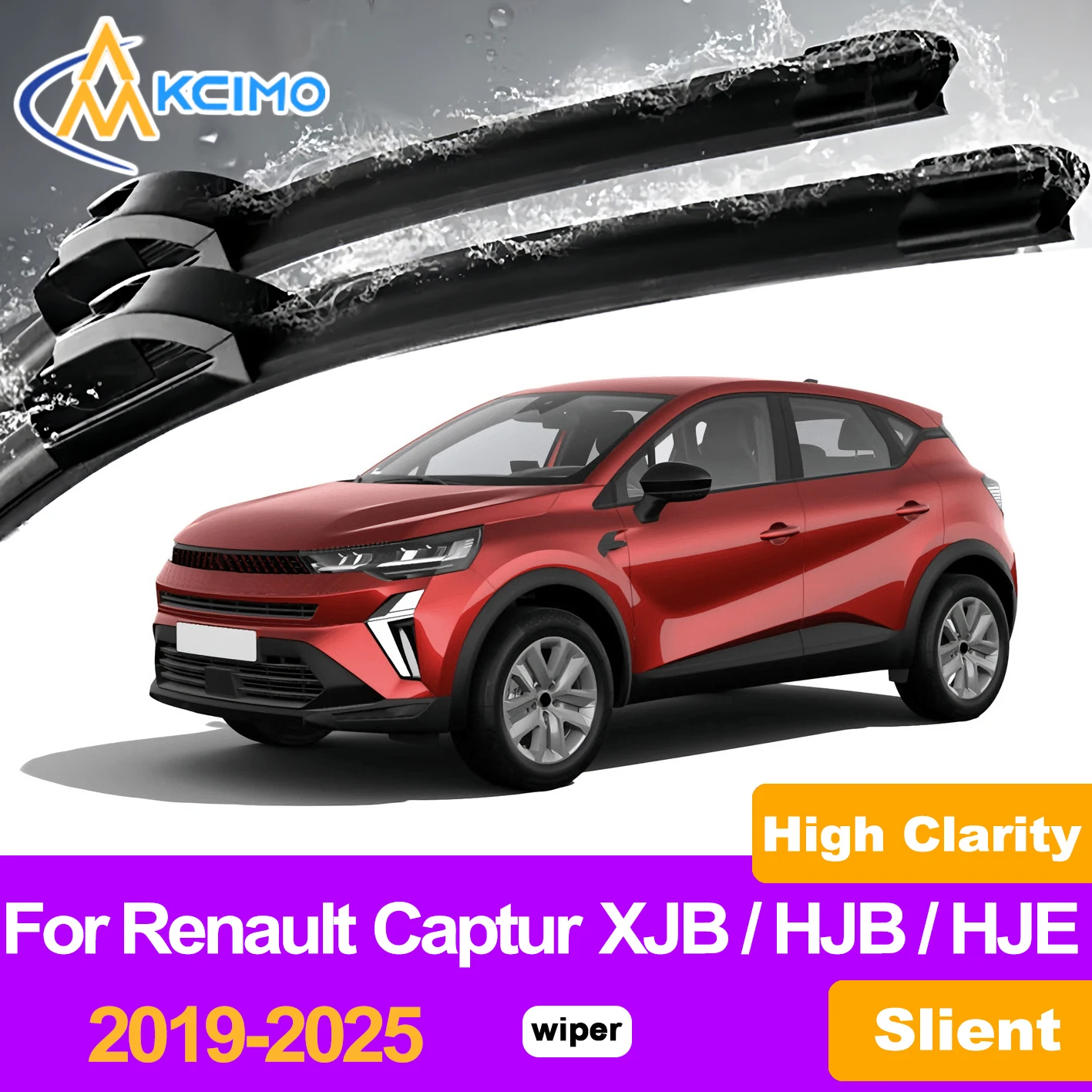 

KCIMO 2PCS Front Windshield Wiper Blades For Renault Captur XJB/HJB/HJE 2019-2025, Premium Rubber No Streaks Quiet Operation