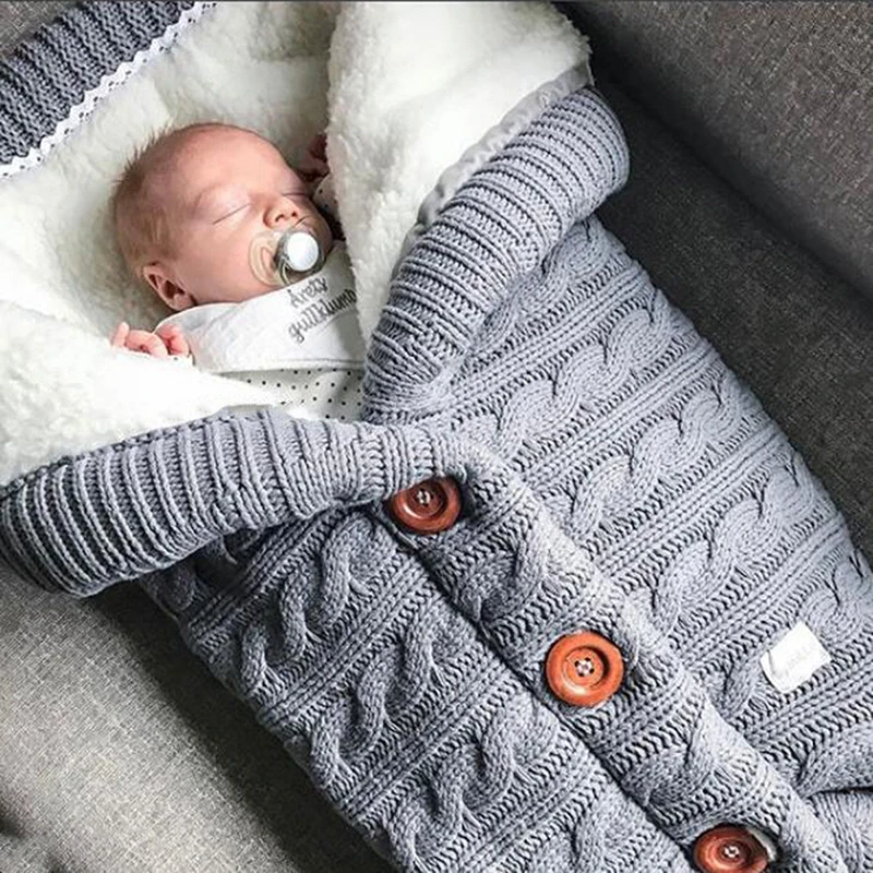 Newborn Baby Winter Stroller Sleeping Bags Infant Outdoor Button Knit Warm Swaddle Wrap Toddler Thick Blanket Baby Sleeping Bag