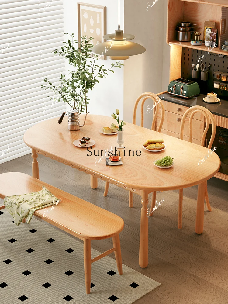 All solid wood dining table, new log style simple oval household small apartment to eat  FT