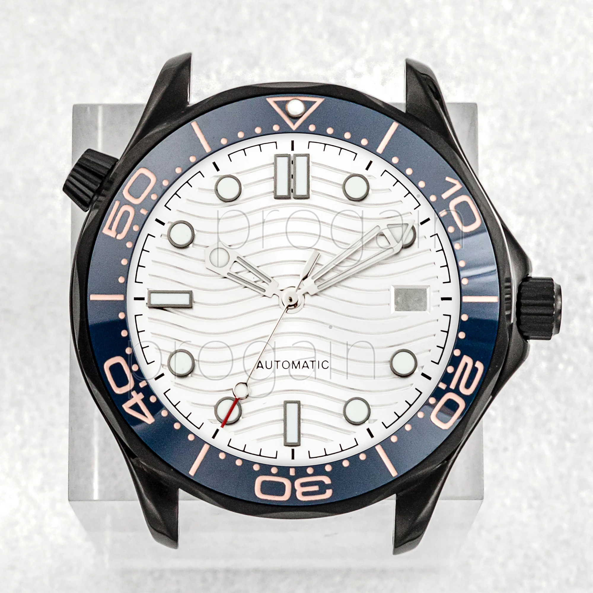 NH35 Case Dial Hands for Seamaster 300 Stainless Steel 10ATM Waterproof Watch Case fit NH35 Automactic Movement Replacements