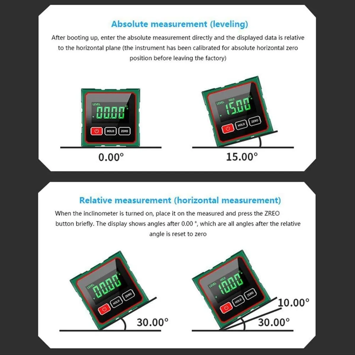 HOME USE-A Digital Angle Finder with Electronic Level, 4-Side Magnetic Digital Angle Gauge, Cube Inclinometer, 180° Inclinometer