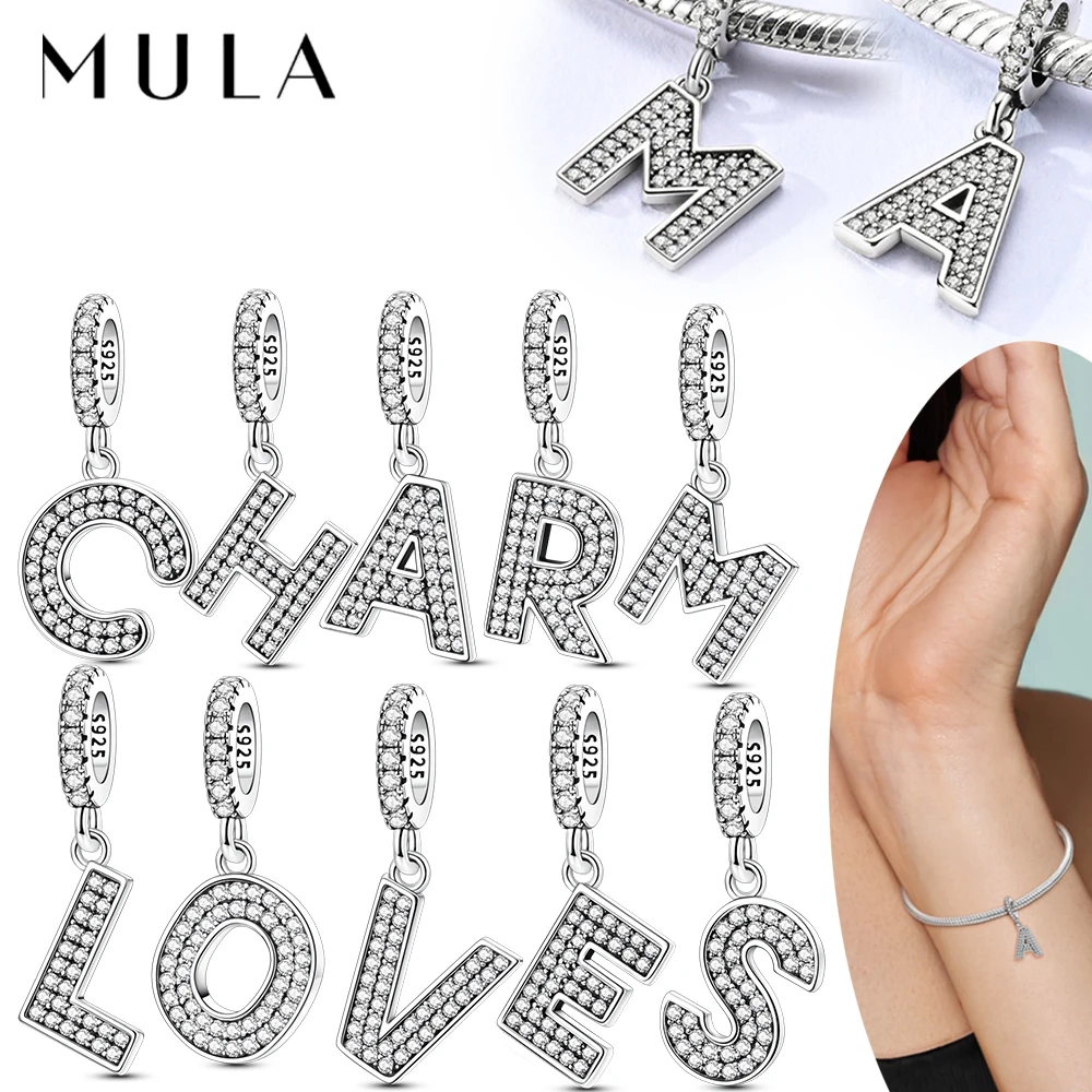 MULA Fit Original Bracelet DIY A-Z Alphabet Charms Bead 925 Sterling Silver CZ Zircon LOVE Letter Dangle Pendant Jewelry Gift