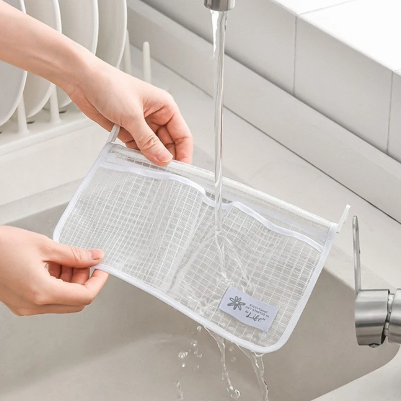 Refrigerator Storage Mesh Bag Hanging Household Classification Storage Bag Double Compartment Refrigerator Storage Hanging Bag