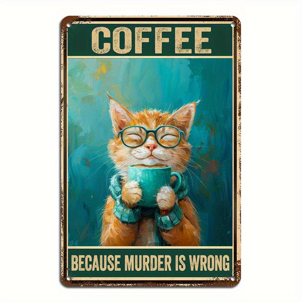 Vintage Tin Coffee Cat Tin Sign, ch, Humorous 