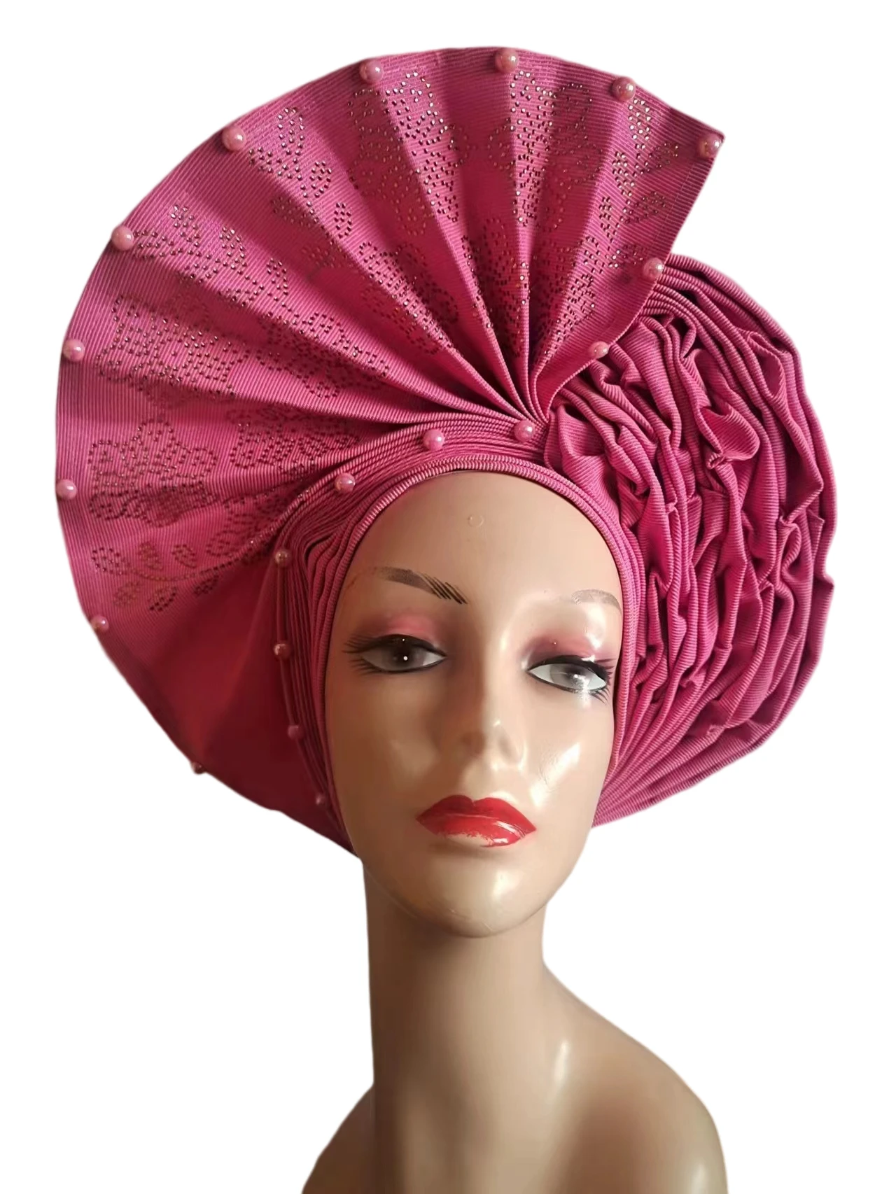 African Auto Gele Headwrap Nigerian Turban Headtie Aso Ebi Head Wraps Sego Headtie Handmade Beads and Sequins Head Caps