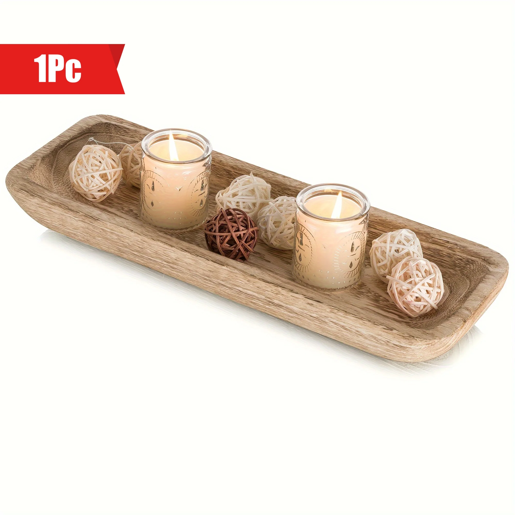 16-inch Decorative Bowl Wooden Tray Tabletop Decorations Wooden Bowls for Home Decor for Restaurant Kitchen Counter, Narrow Tray