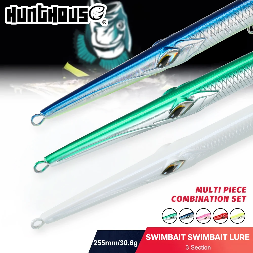 Hunthouse 3PCS Swimbait 255 Pencil Fishing Lure 255mm/30.6g 3 Section Hard Bait Sinking Saltwater For Seabass Fish Tackle