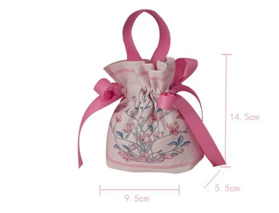 Retro Floral Drawstring Candy Bags Portable Handheld Reusable Gift Pouches for Wedding Party Favor Packaging