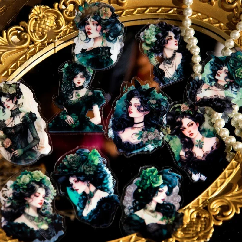 20Pieces Side Package Retro Girl Handbook Material Decorative Stickers Account Supplies Stationery 155*89mm PET Sticker Mystery